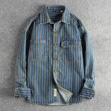 La Camisa Casual Rayada de Algodón Pesado Vintage para Hombre Rivercrest
