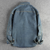 La Camisa Casual Rayada de Algodón Pesado Vintage para Hombre Rivercrest