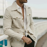 La Camisa de Lino Ligera a Rayas para Hombre Lewis con Cinturón