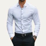 La Camisa de Vestir Blanca de Hombre Deauville – Ajuste Slim, Manga Larga, Botonada, Casual Elegante