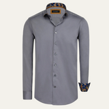 La Camisa de Vestir de Manga Larga de Algodón Satinado a Medida para Hombre Mayfair - Gris