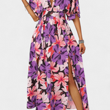 Elena | Vestido Largo con Estampado Floral y Escote Cruzado