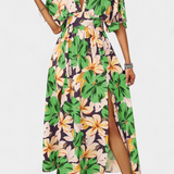 Elena | Vestido Largo con Estampado Floral y Escote Cruzado