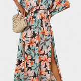 Elena | Vestido Largo con Estampado Floral y Escote Cruzado