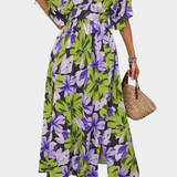 Elena | Vestido Largo con Estampado Floral y Escote Cruzado
