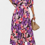Elena | Vestido Largo con Estampado Floral y Escote Cruzado