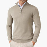 Men's Knit Sweater with Zip Collar and Ribbed Finish