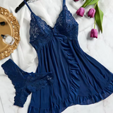 María - Babydoll de Encaje Blanco Sensual Femenino