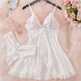 María - Babydoll de Encaje Blanco Sensual Femenino