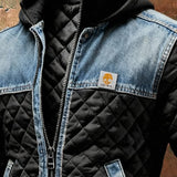 Sancho - Chaqueta de plumas negra con detalles de denim