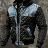 Sancho - Chaqueta de plumas negra con detalles de denim